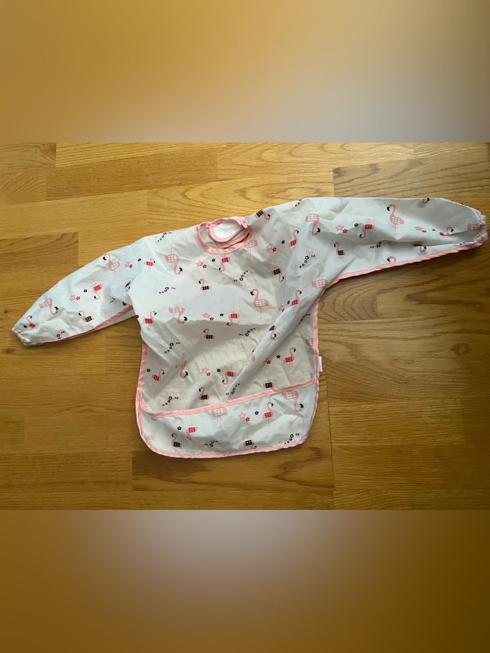 Kids Long-Sleeve Waterproof Feeding Bib - Pink Flamingo Print